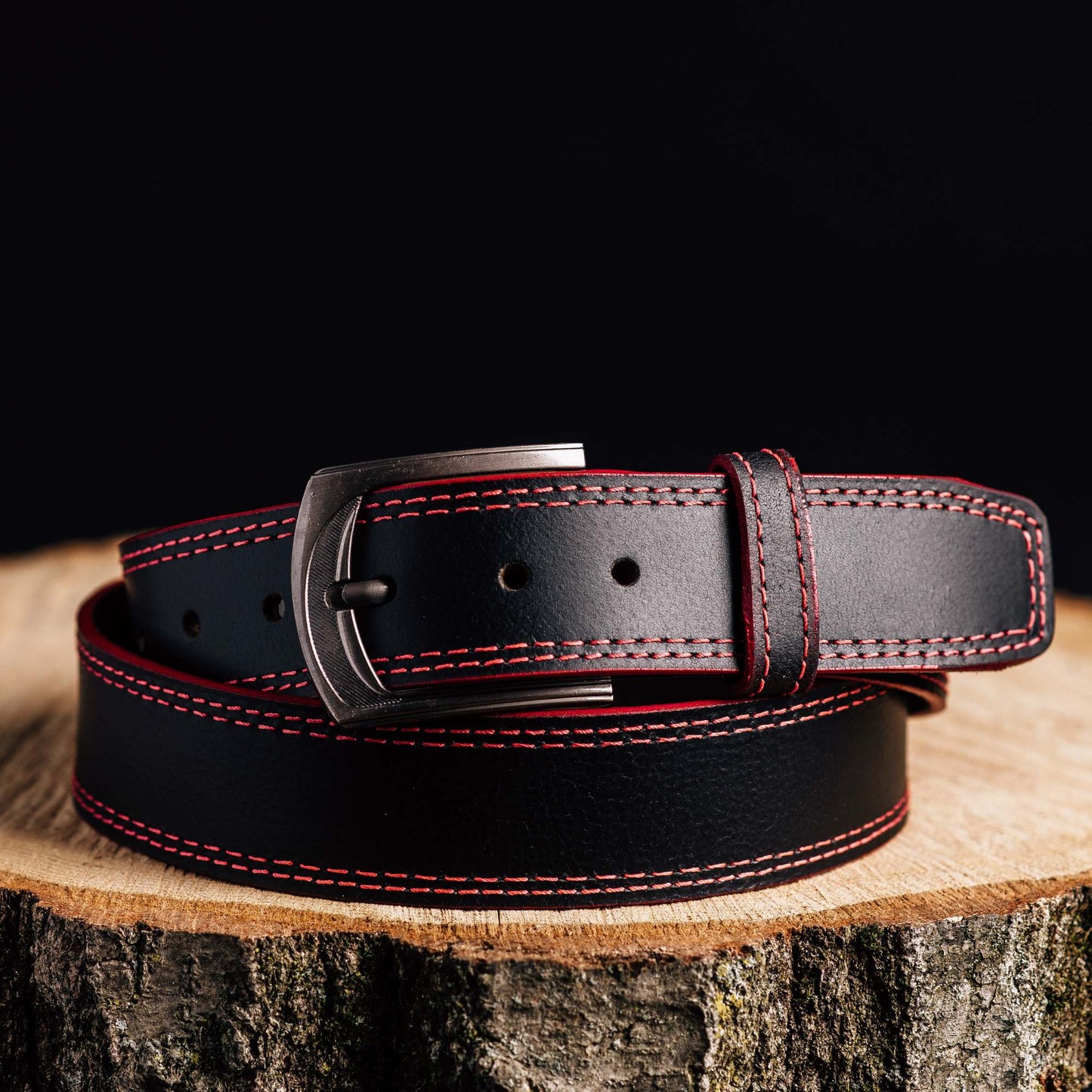 The Pegasus Belt - Black Full Grain Leather Belt with White Stitches