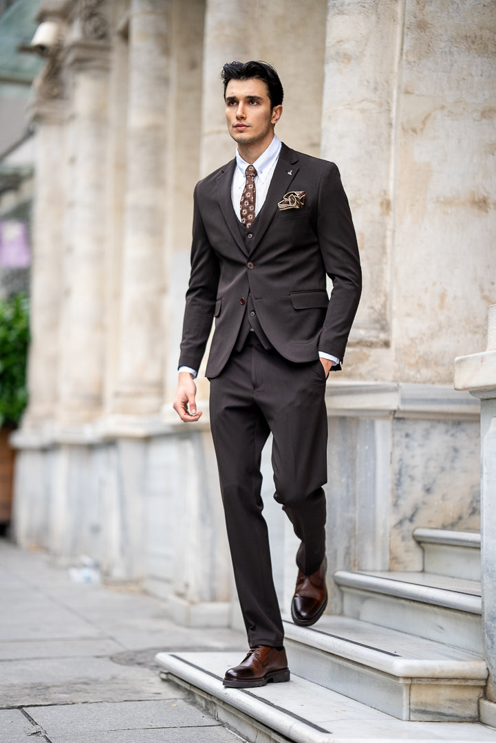 Men's Brown 3 Piece Slim Fit Suit