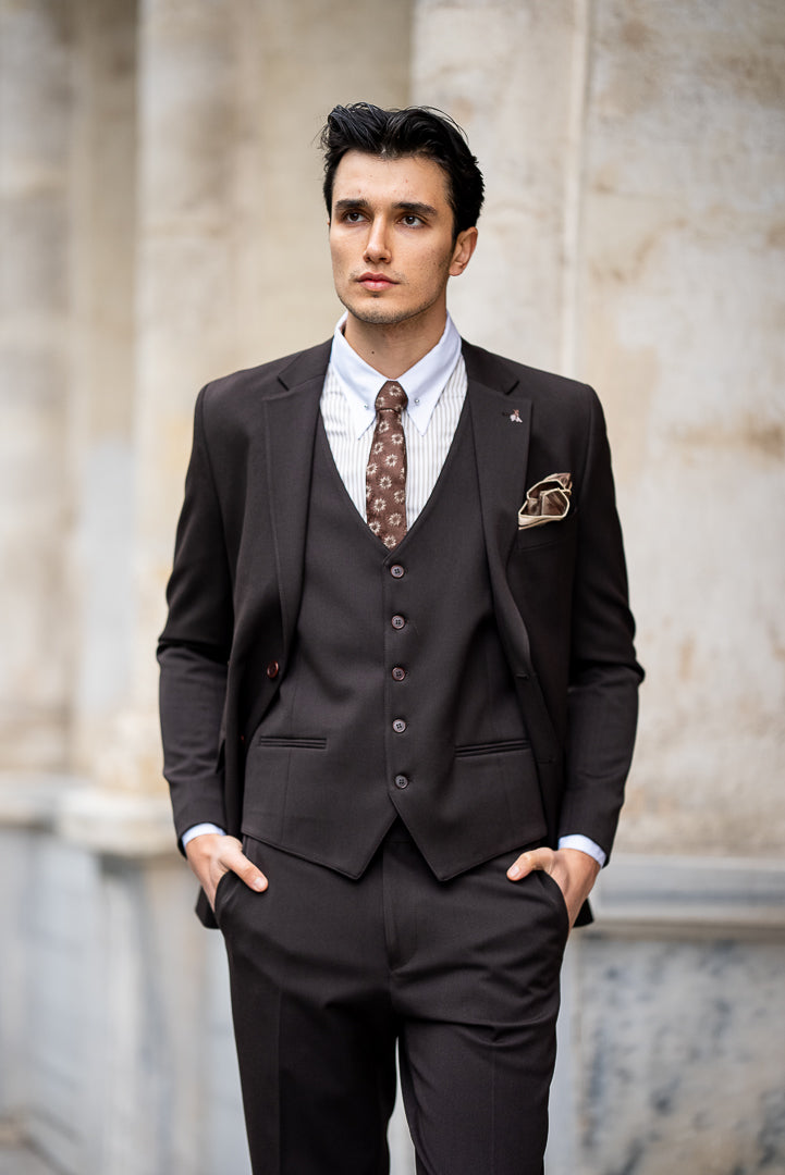 Men's Brown 3 Piece Slim Fit Suit