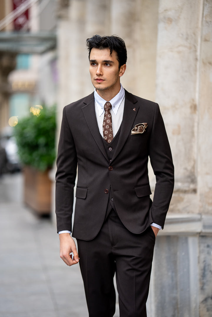 Men's Brown 3 Piece Slim Fit Suit