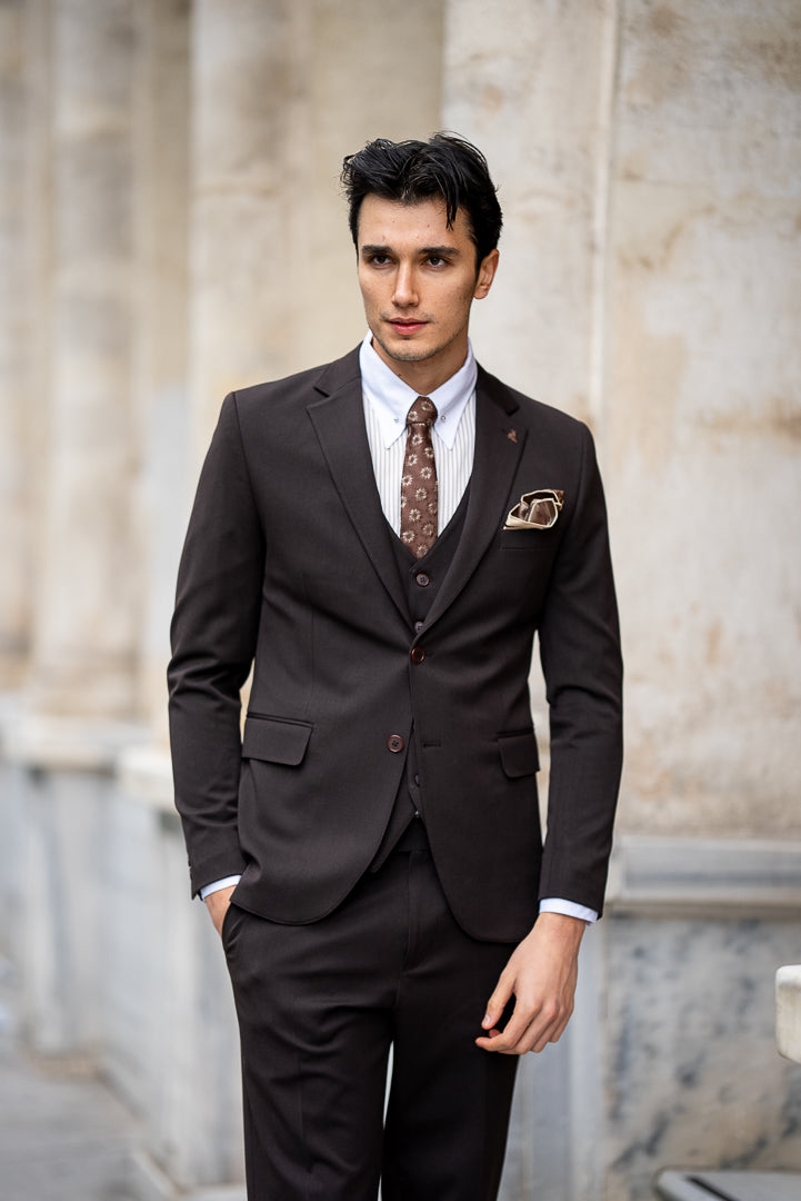 Men's Brown 3 Piece Slim Fit Suit