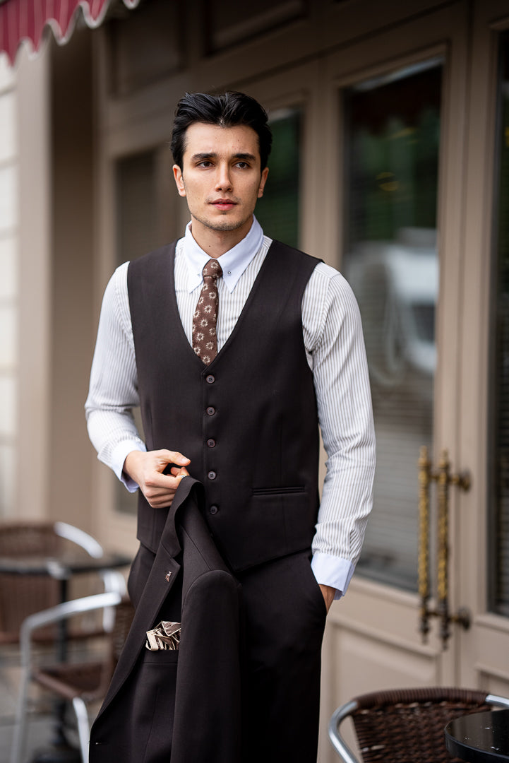 Men's Brown 3 Piece Slim Fit Suit