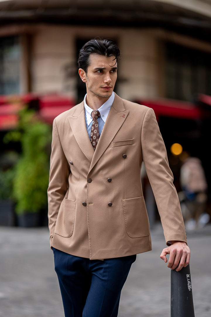Men's Beige Double Breasted Blazers