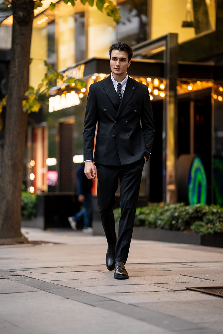 Men's Black Double Breasted Slim Fit Suit