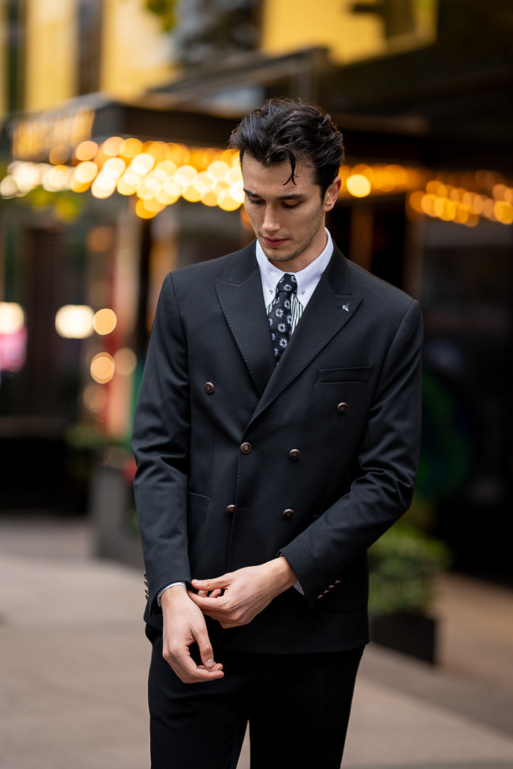 Men's Black Double Breasted Slim Fit Suit