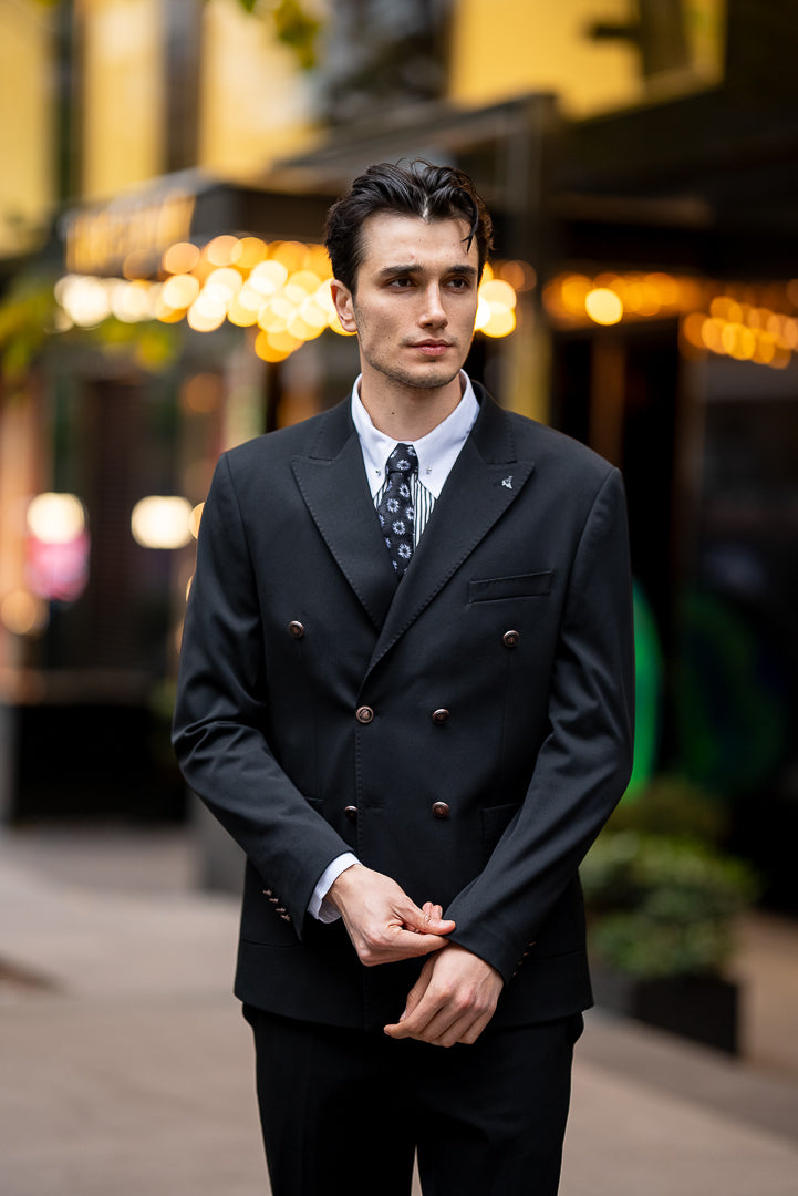 Men's Black Double Breasted Slim Fit Suit