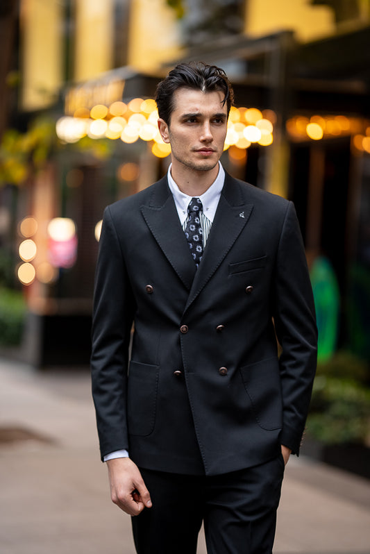 Men's Black Double Breasted Slim Fit Suit