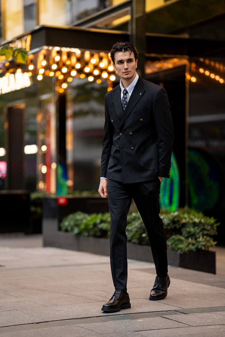 Men's Black Double Breasted Slim Fit Suit
