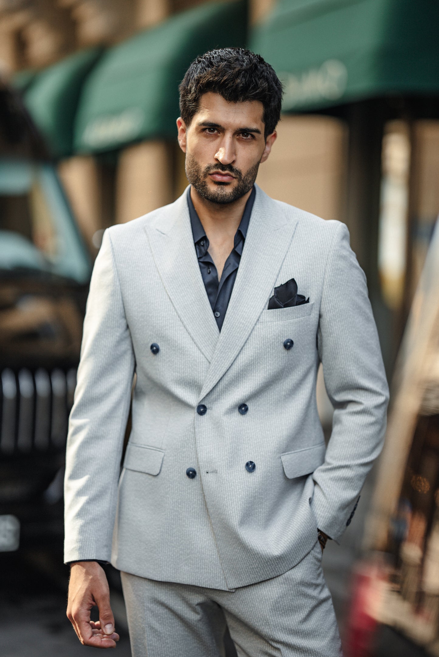Blue Striped Detailed Double Breasted Suit