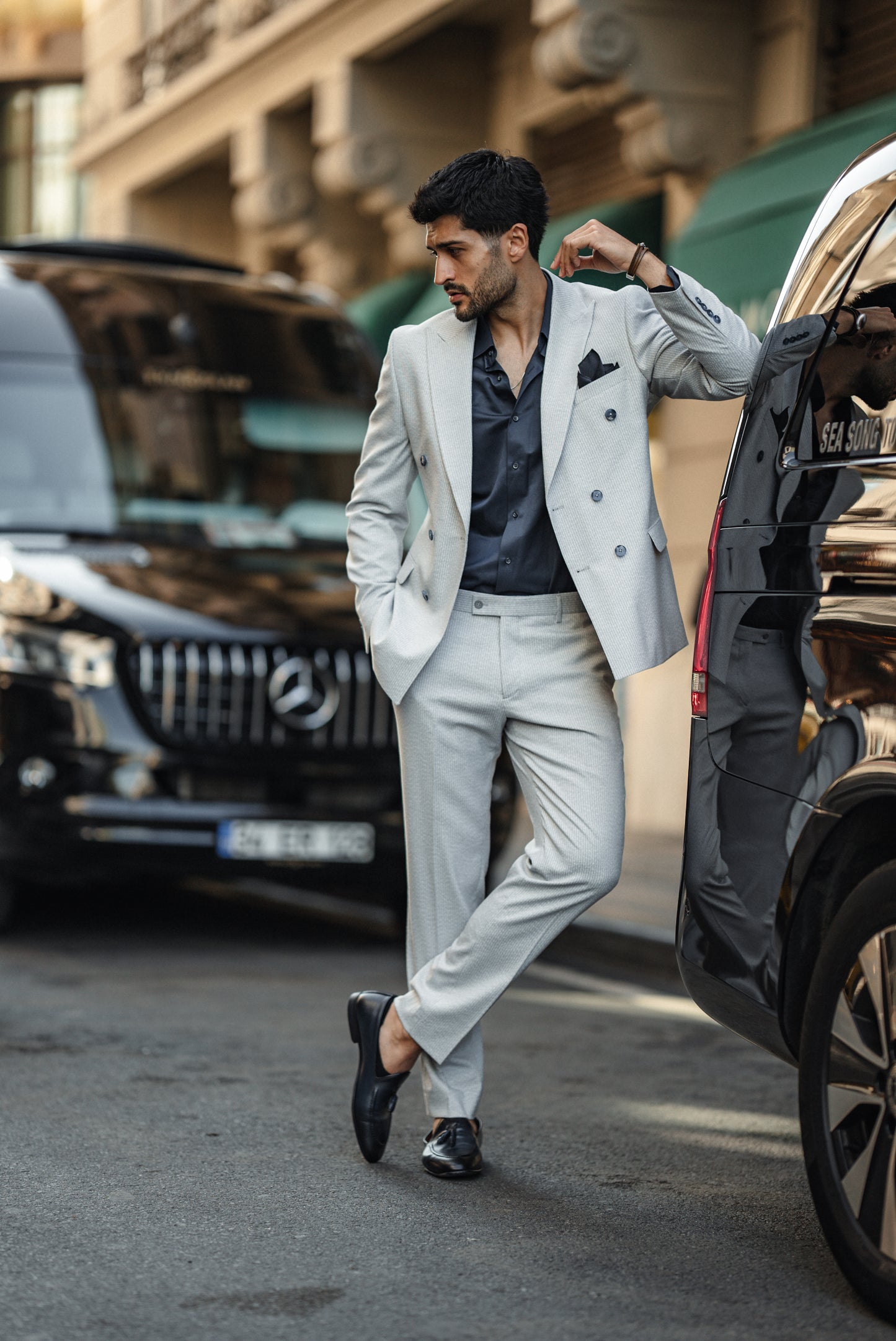 Blue Striped Detailed Double Breasted Suit