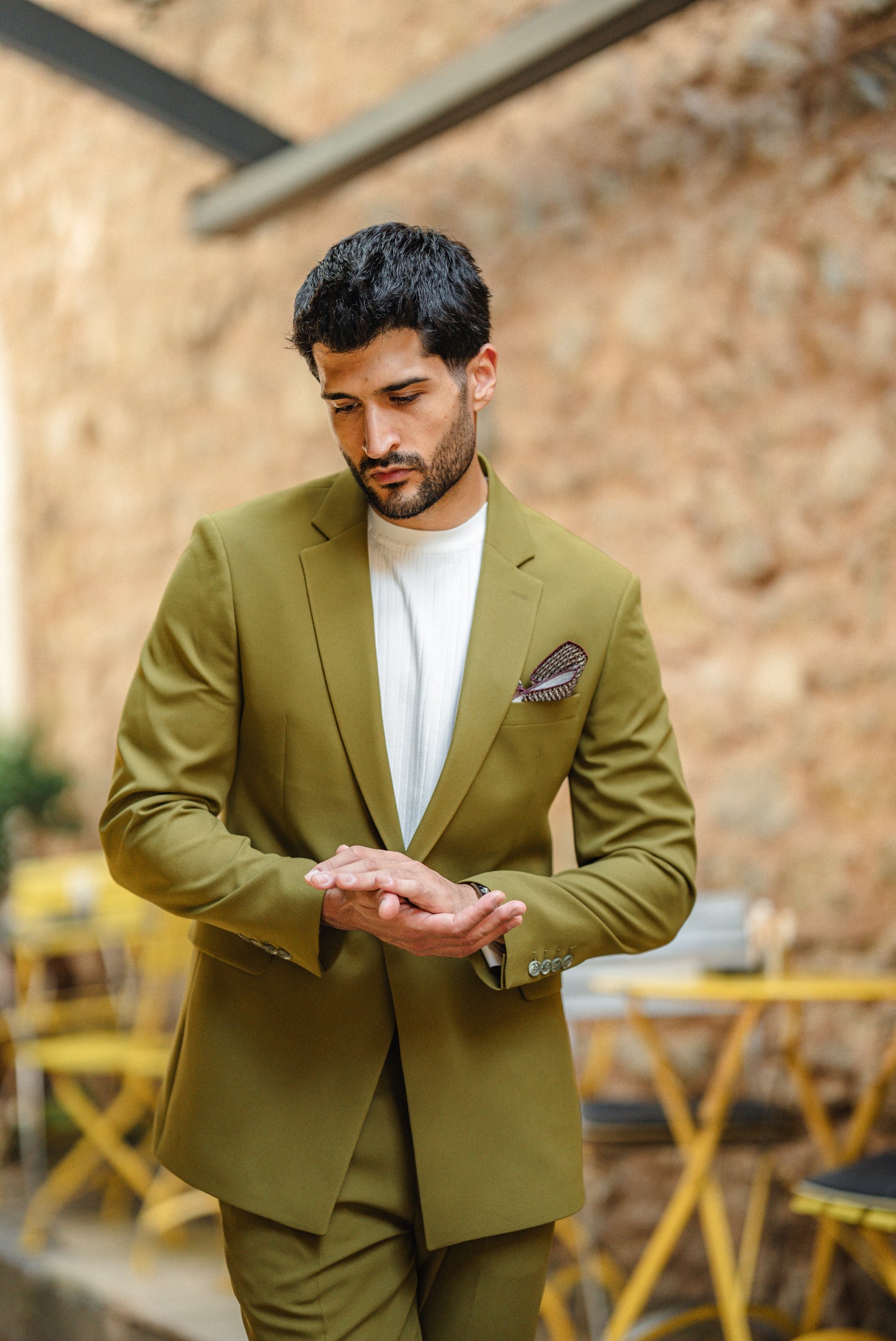 Green Chain Detail Mono Collar Suit
