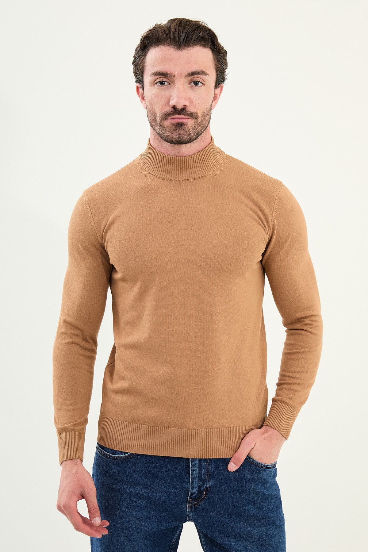 White Men's Wear Knitwear Slim Fit Turtleneck