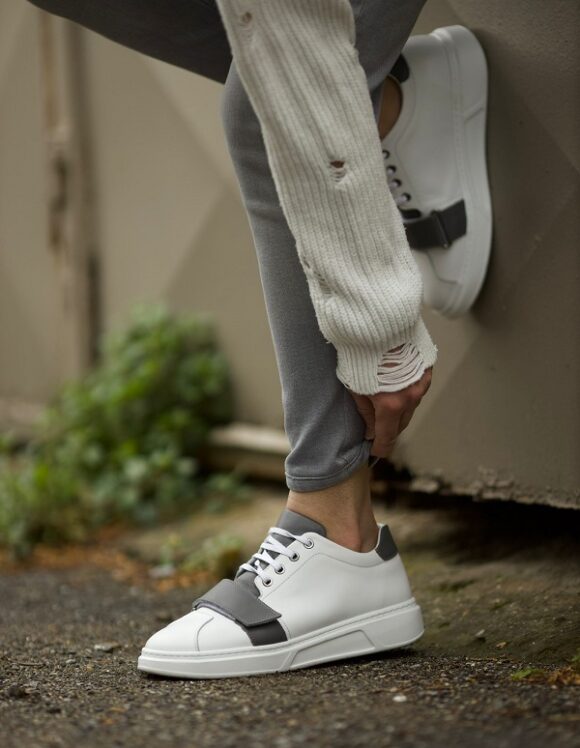 White And Grey Mid Top Sneakers