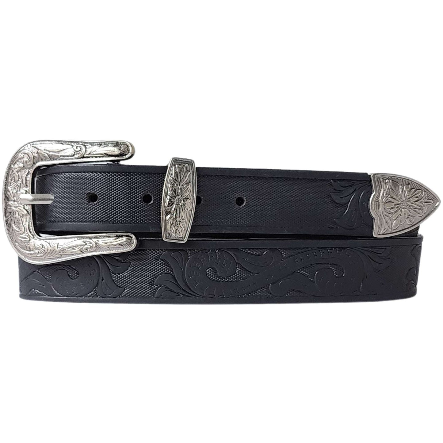 Black Hand-tooled Full-Grain Leather Belt