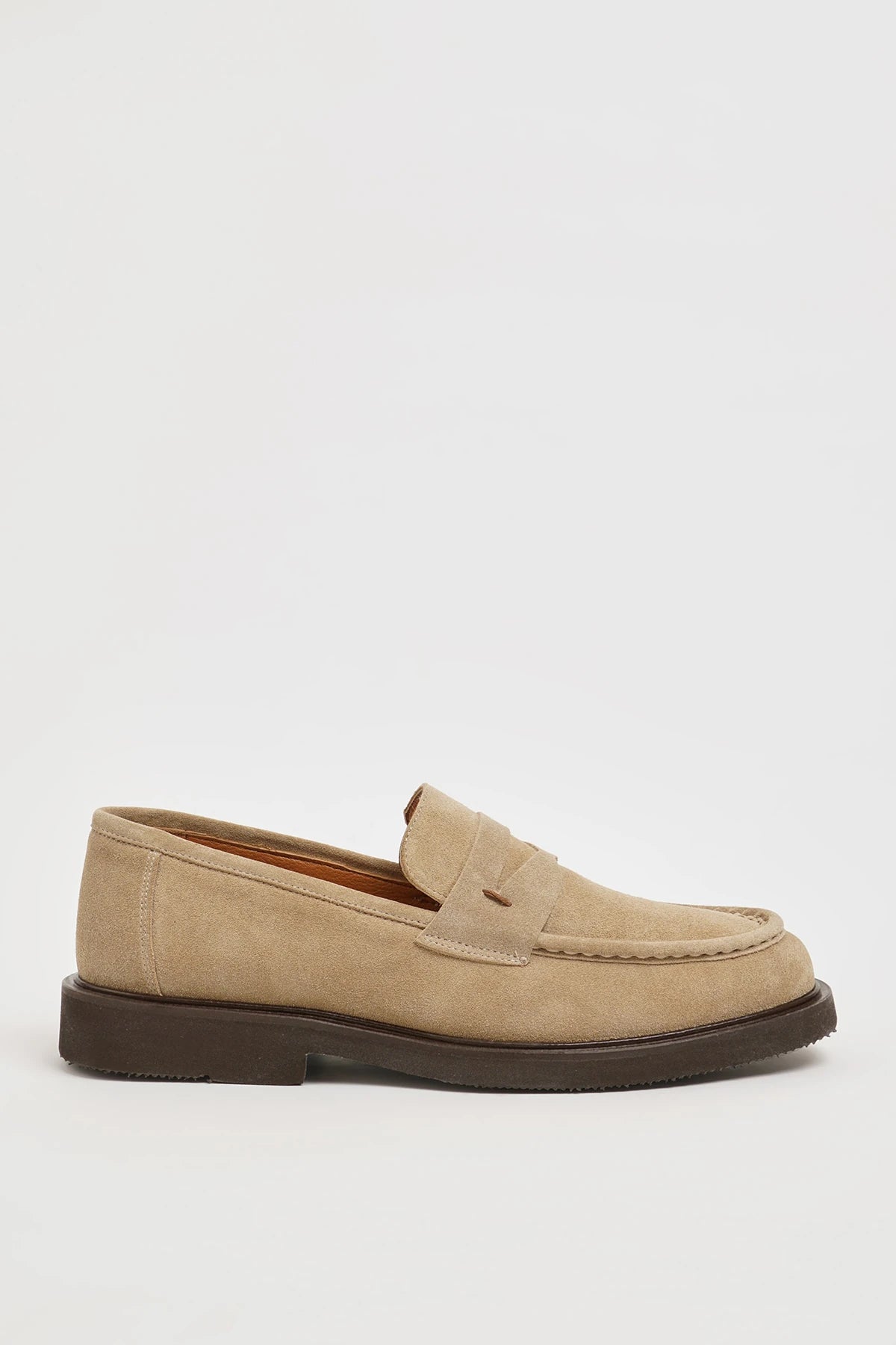 Beige Suede Penny Loafer