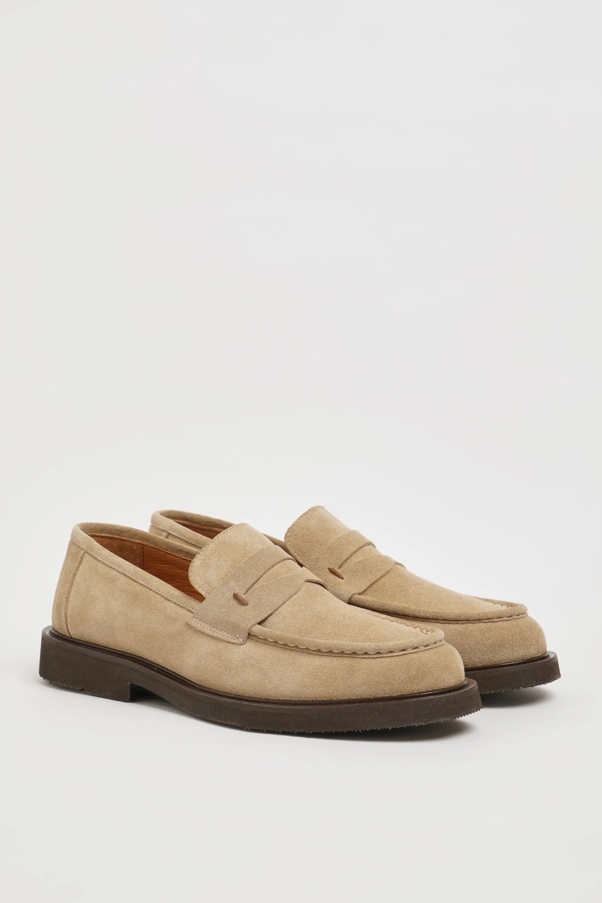 Beige Suede Penny Loafer