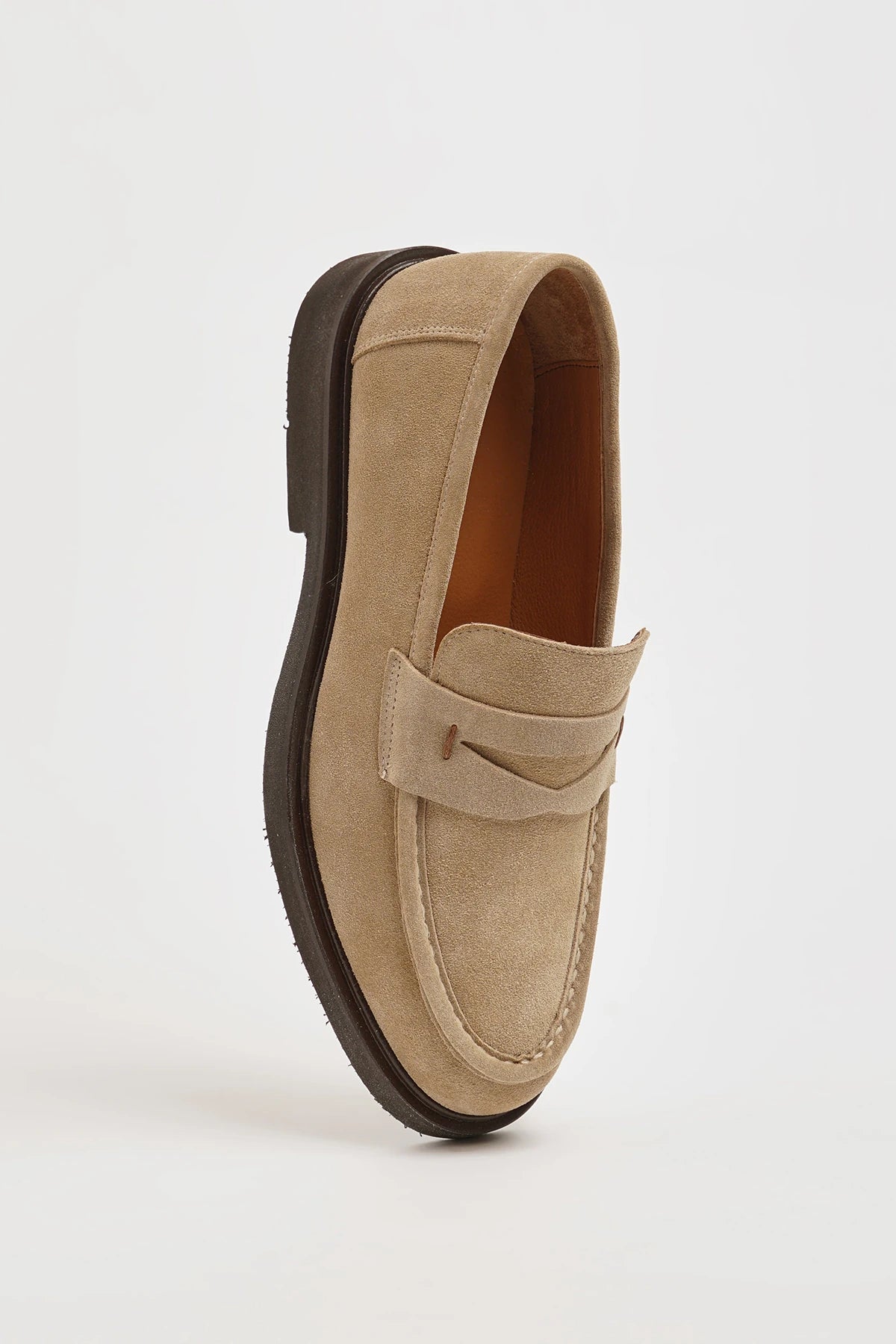 Beige Suede Penny Loafer