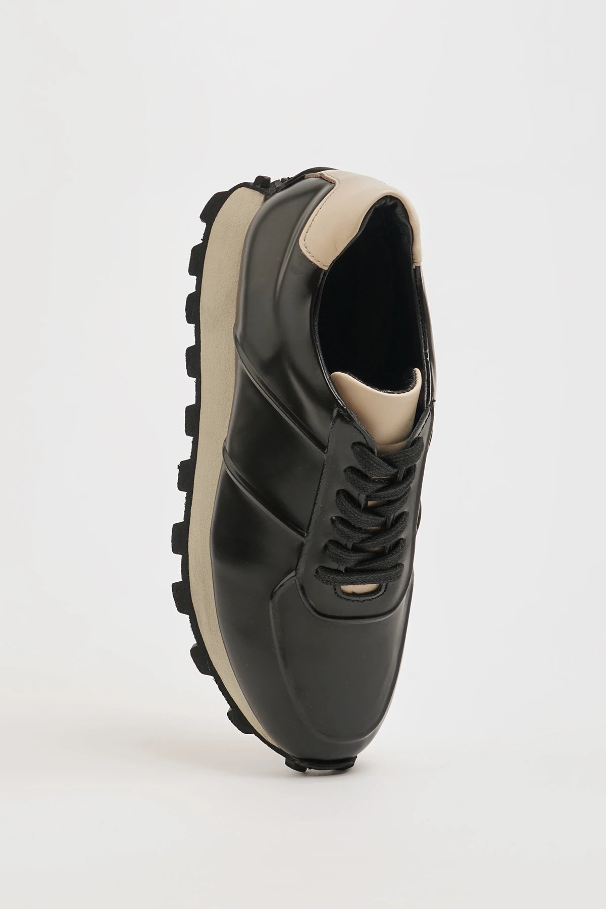 Black Calf Leather Casual Runners