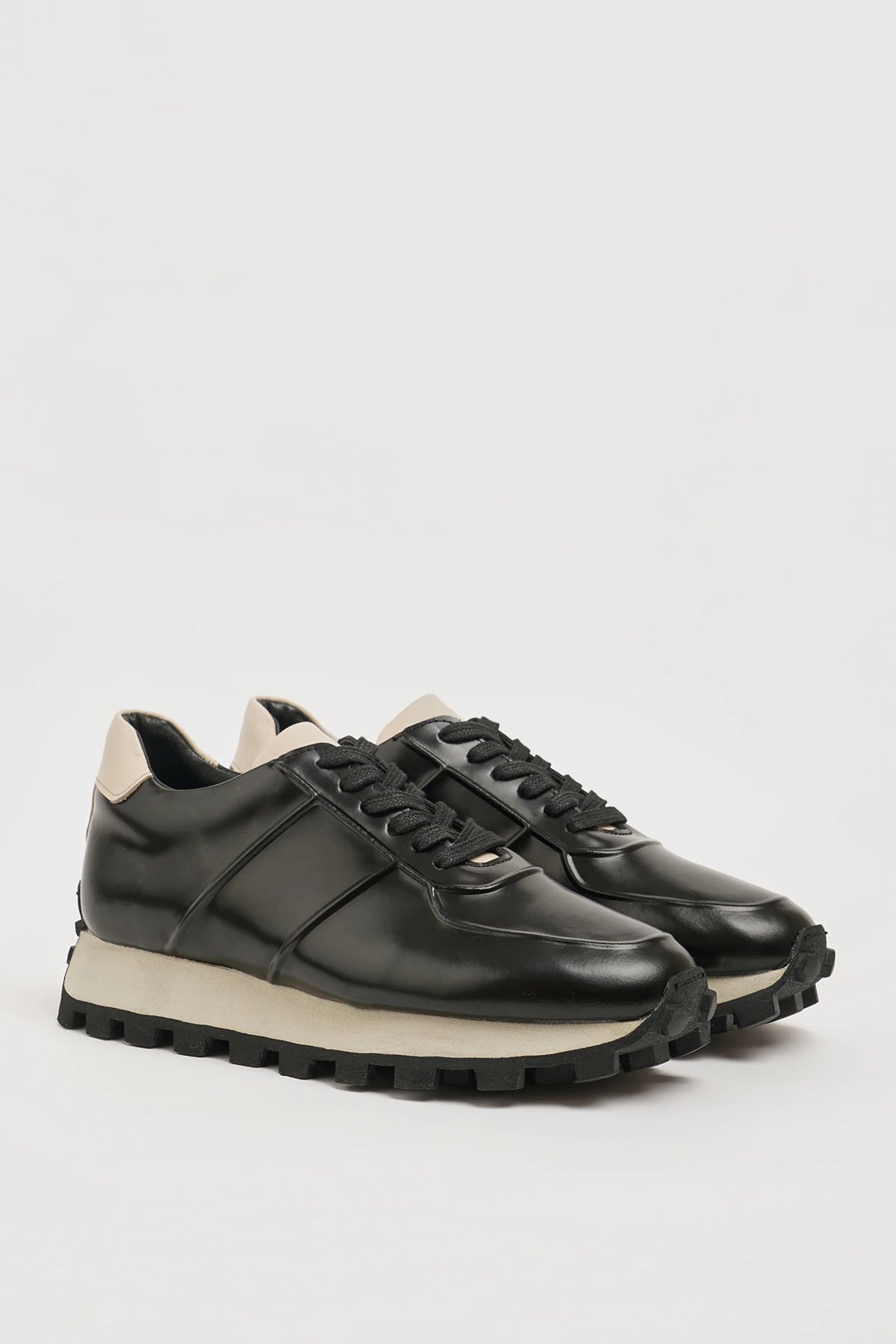 Black Calf Leather Casual Runners