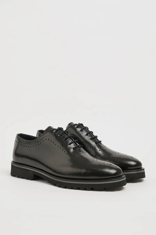 Black Calf Derby Brogue Laces Shoes