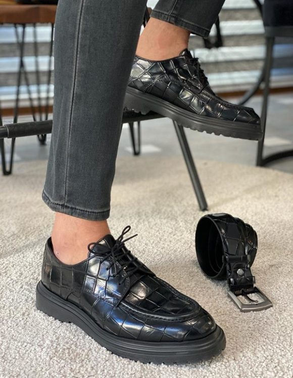 Black Derby Chunky Laces Shoes