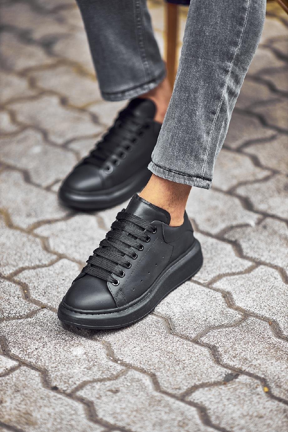 Black Leather Sneakers-SS101