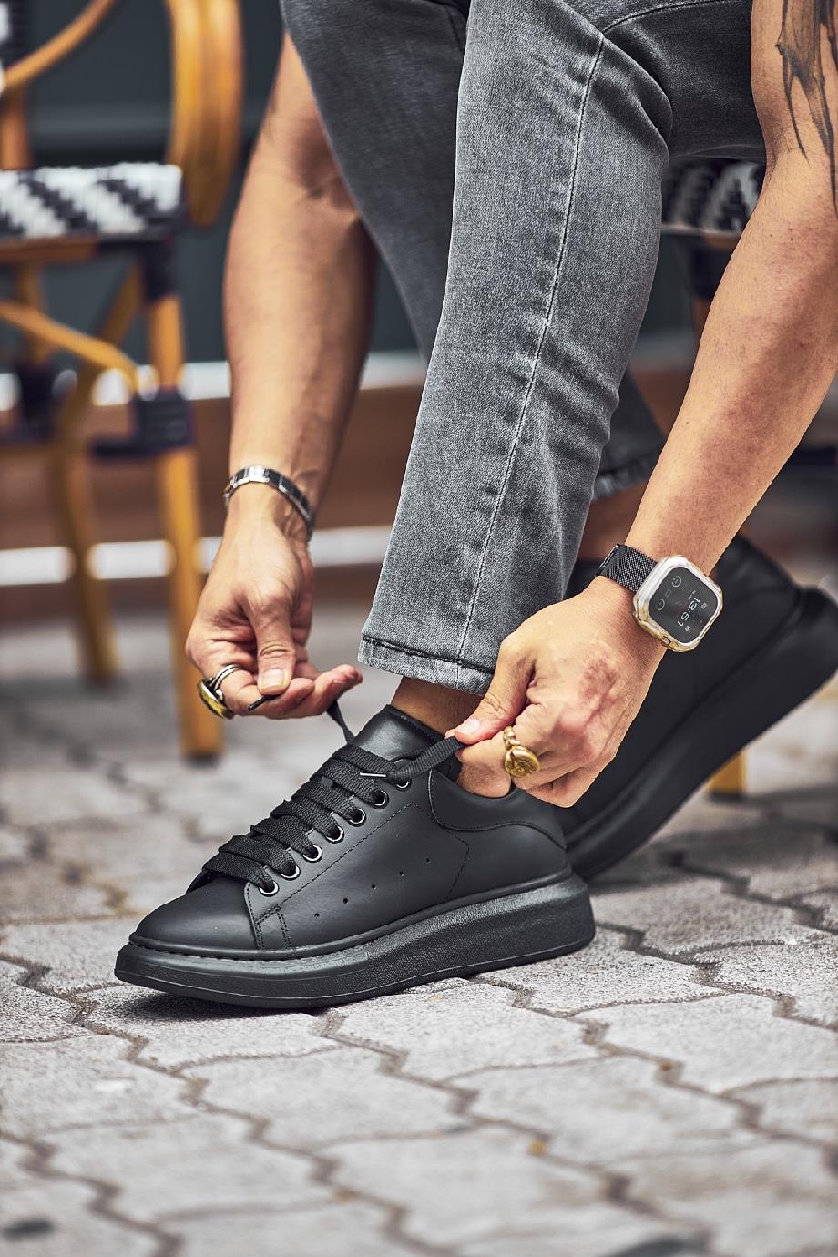 Black Leather Sneakers-SS101