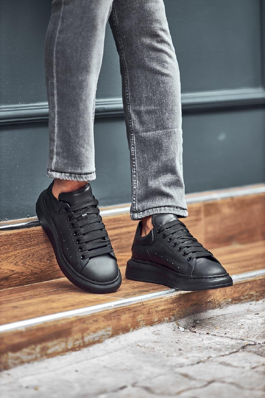 Black Leather Sneakers-SS101