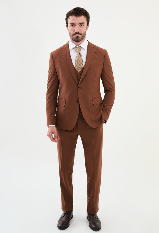 Brown Slim Fit Men Suits
