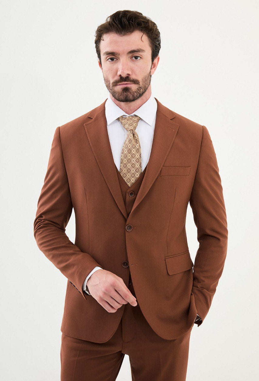 Brown Slim Fit Men Suits