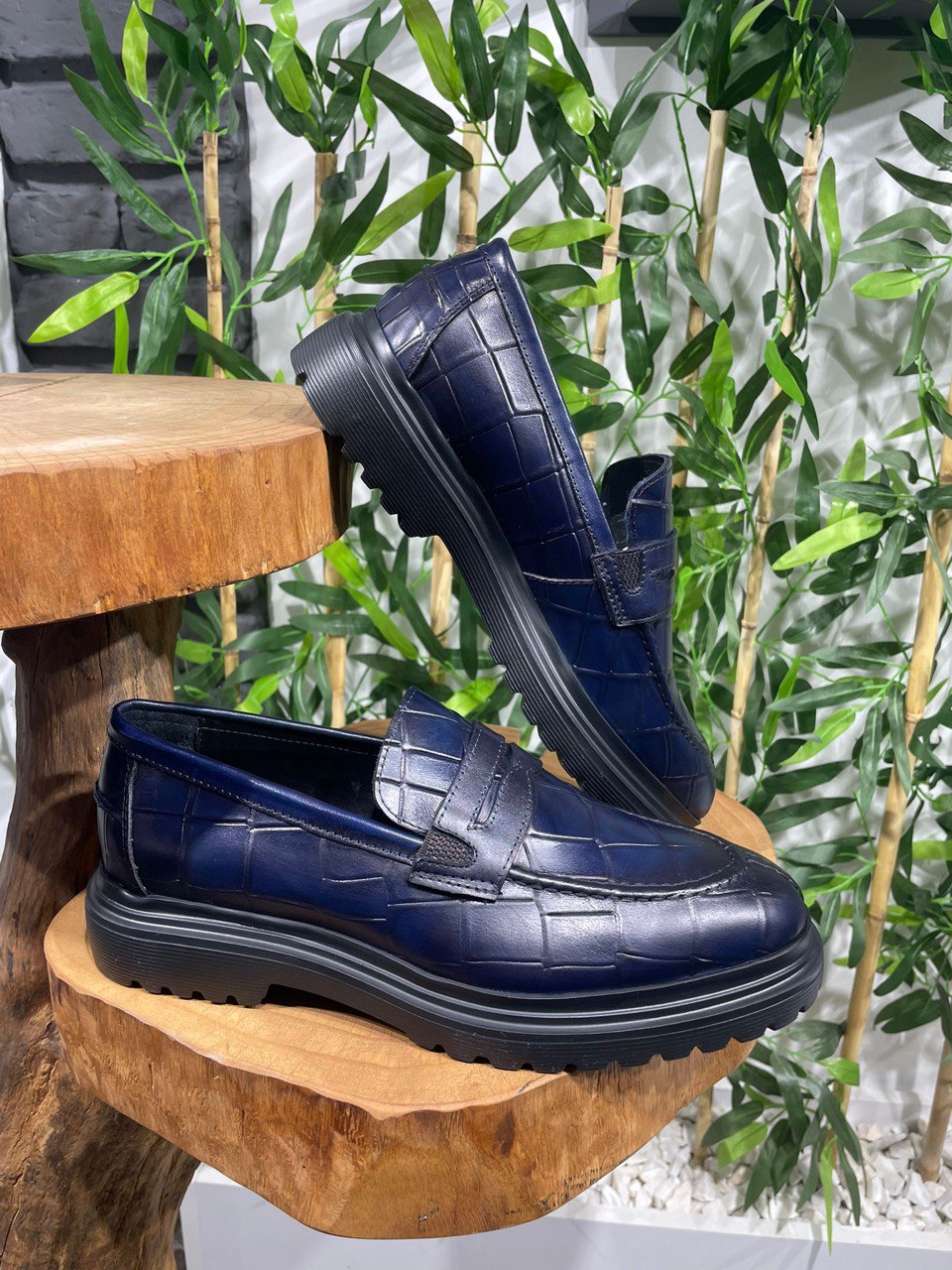 Navy Blue Croc Casual High Sole Shoes