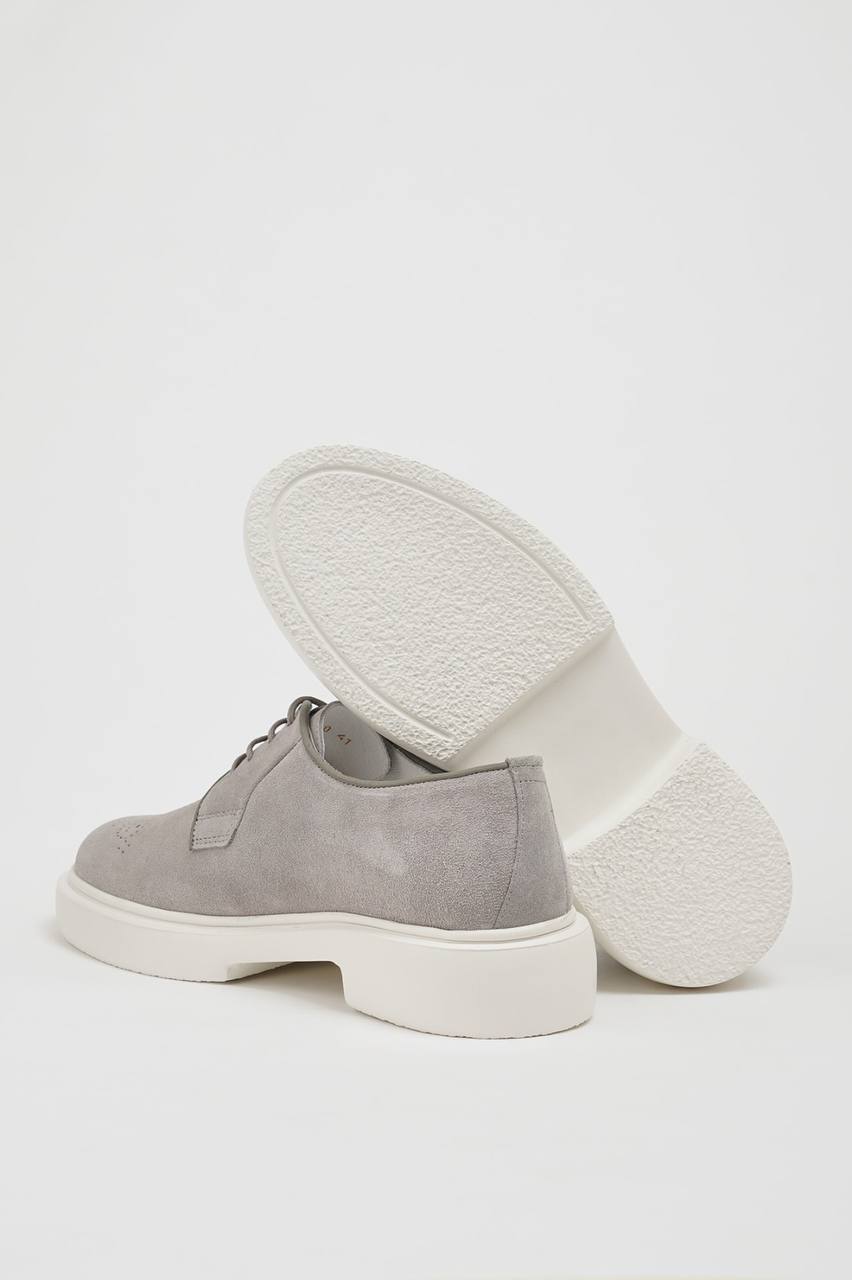 Grey Suede Derby Brogue Laces Shoes