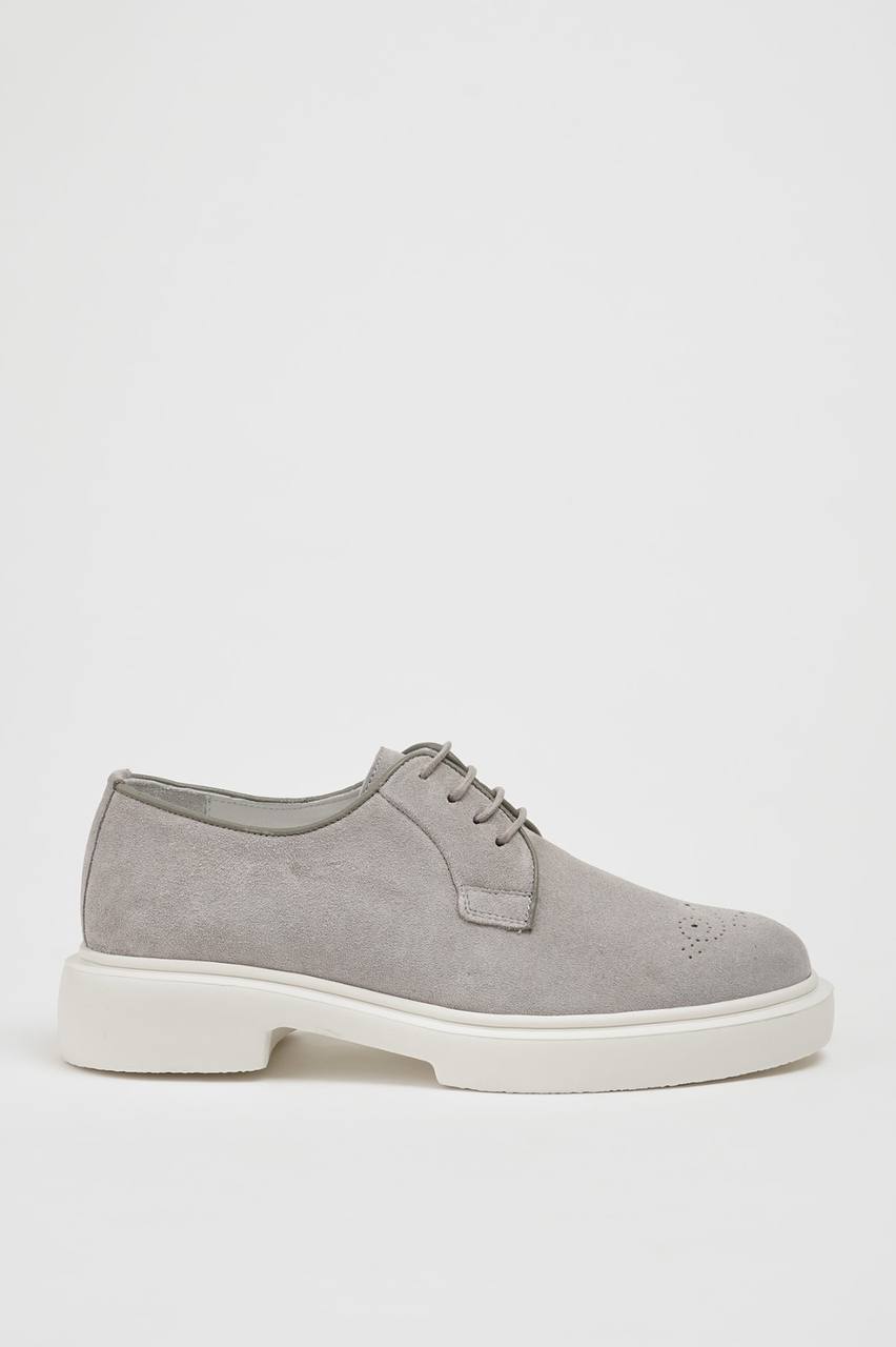 Grey Suede Derby Brogue Laces Shoes