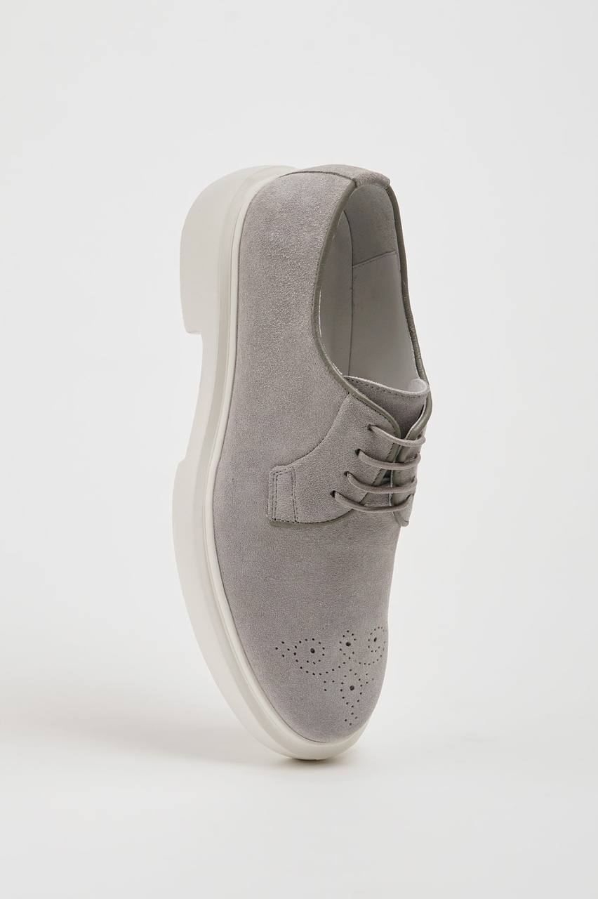 Grey Suede Derby Brogue Laces Shoes