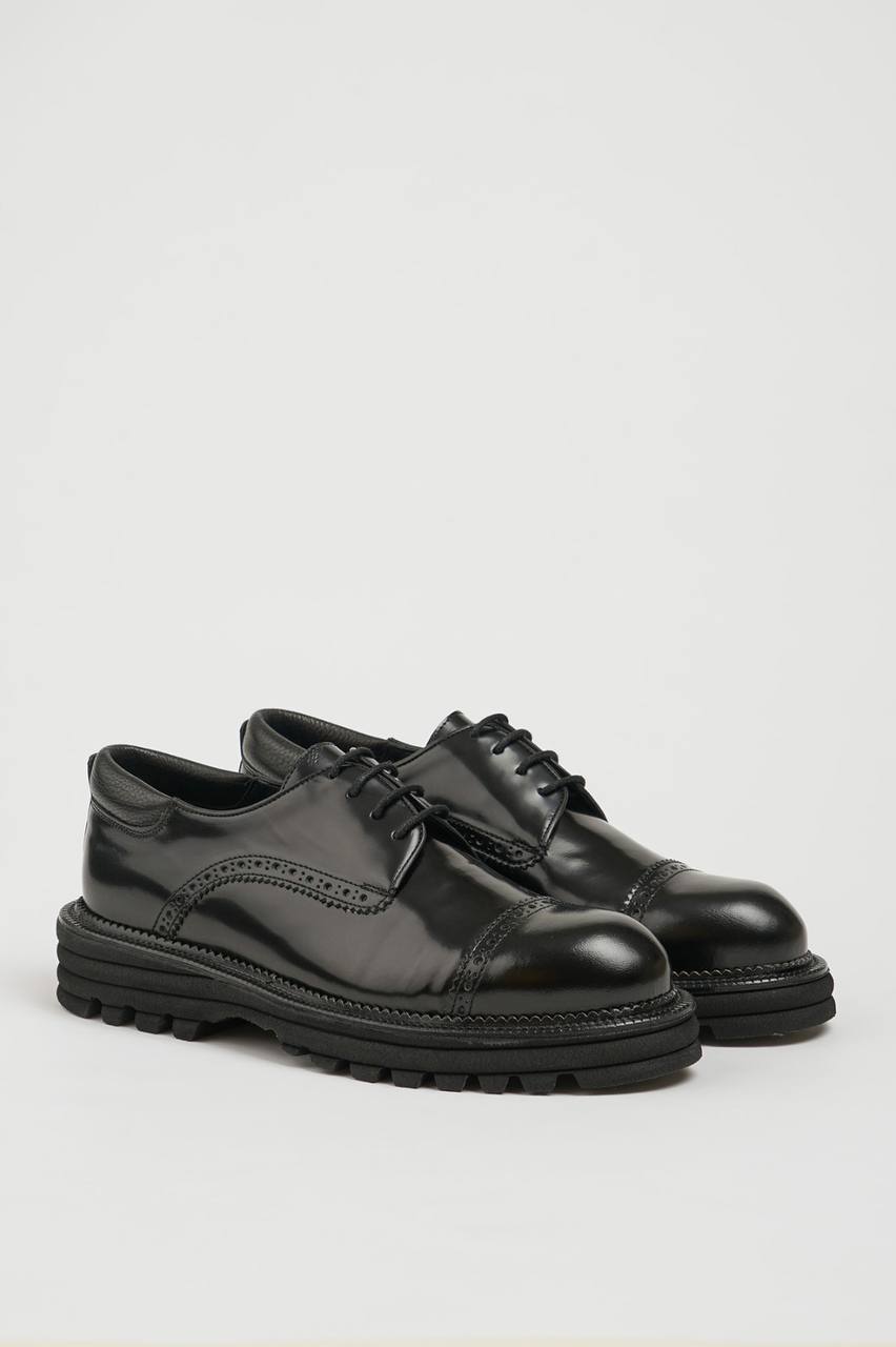 Black Calf Captoe Derby Brogue Laces Shoes