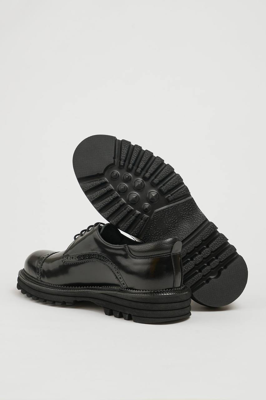 Black Calf Captoe Derby Brogue Laces Shoes