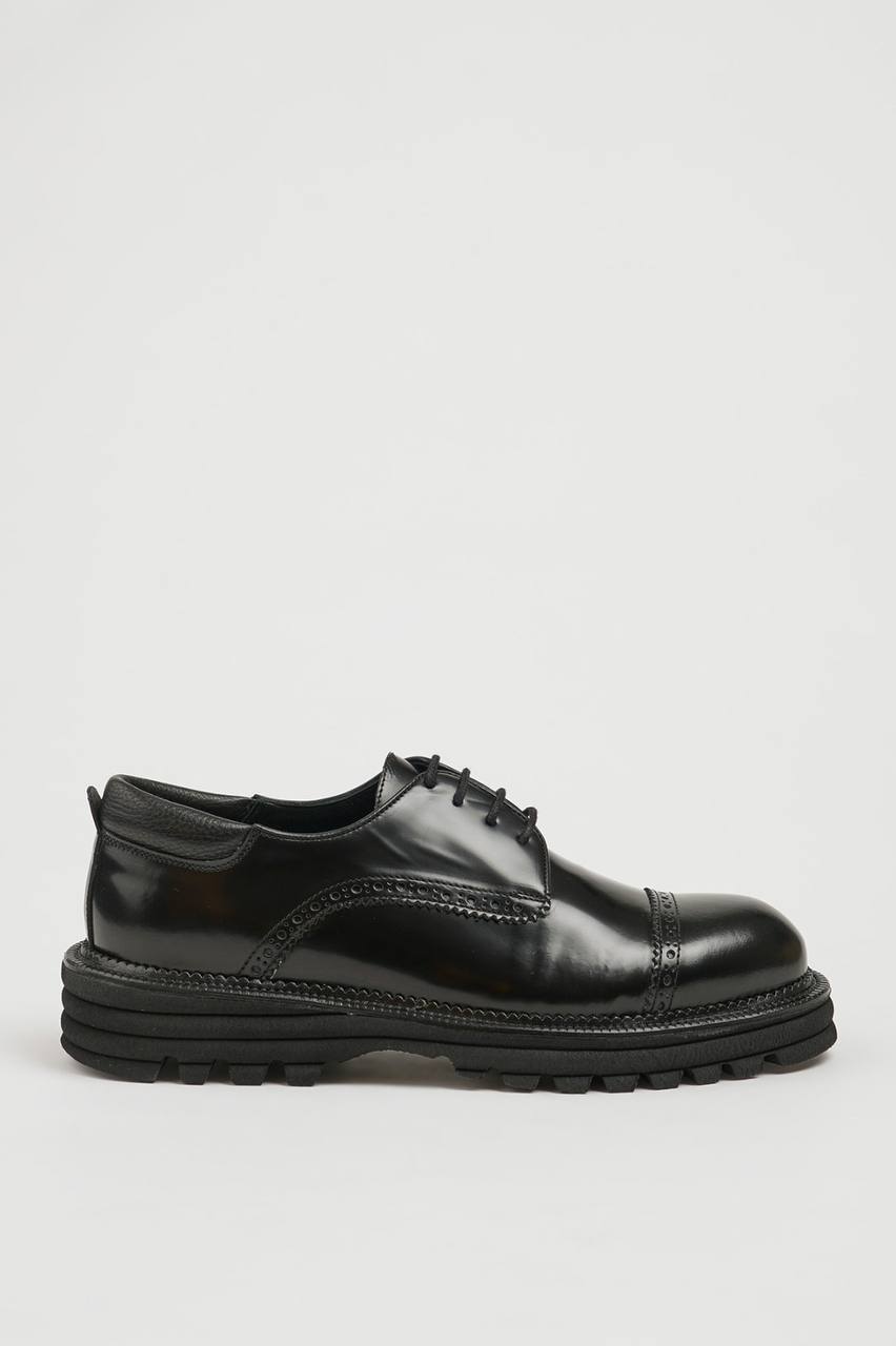 Black Calf Captoe Derby Brogue Laces Shoes