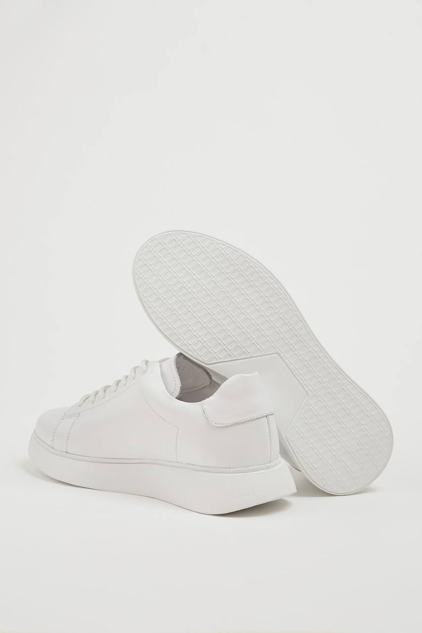 All White High Sole Leather Sneakers