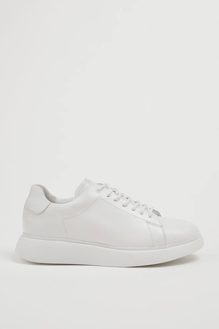 All White High Sole Leather Sneakers