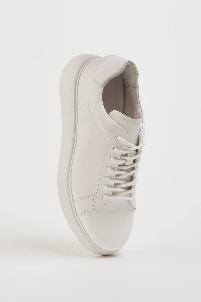 All White High Sole Leather Sneakers