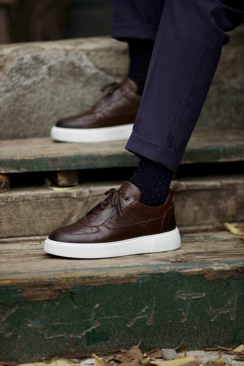 Brown Quilted Leather Sneakers