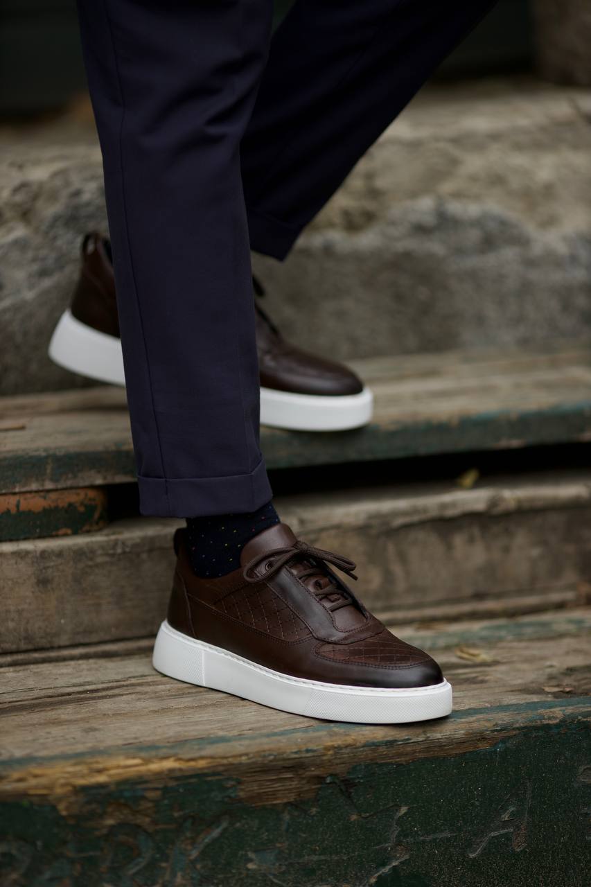 Brown Quilted Leather Sneakers