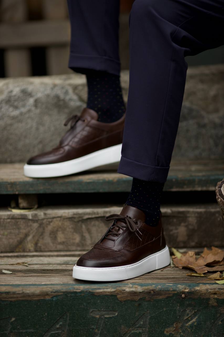 Brown Quilted Leather Sneakers