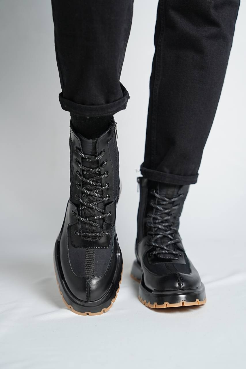 Black Calf Lace-up Boots