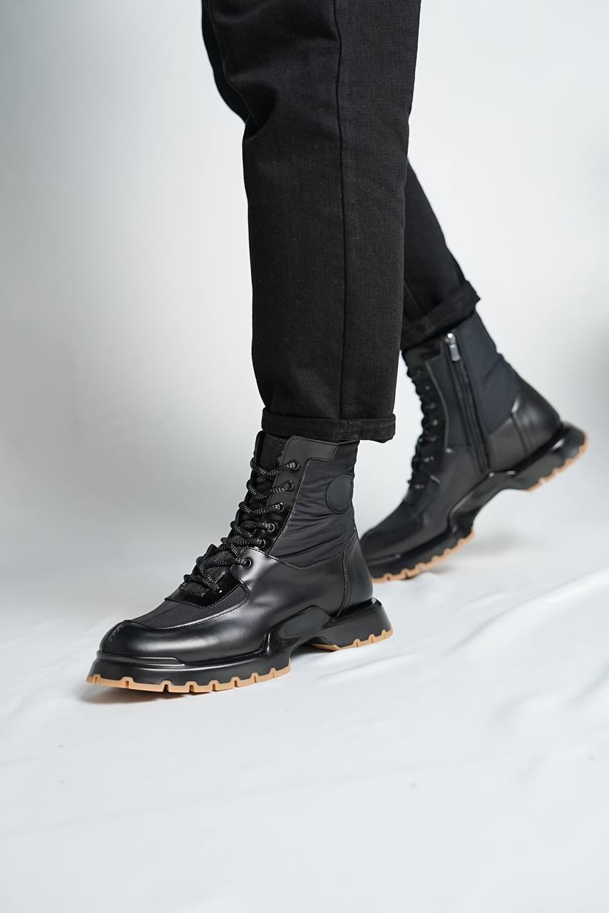 Black Calf Lace-up Boots
