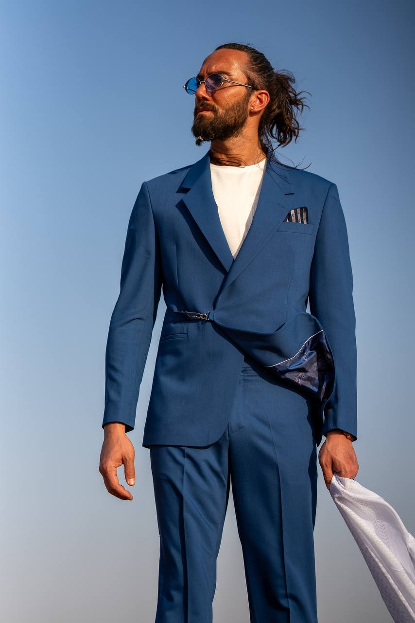 Men's Blue Mono Collar Slim Fit Suit