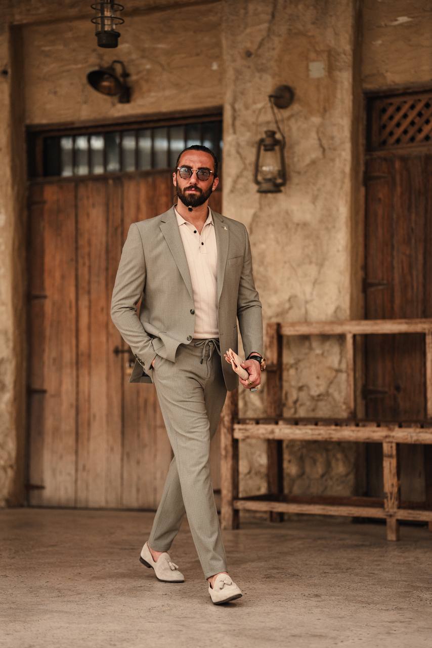 Khaki Mono Collar Bag Pocket Slim Fit Suits