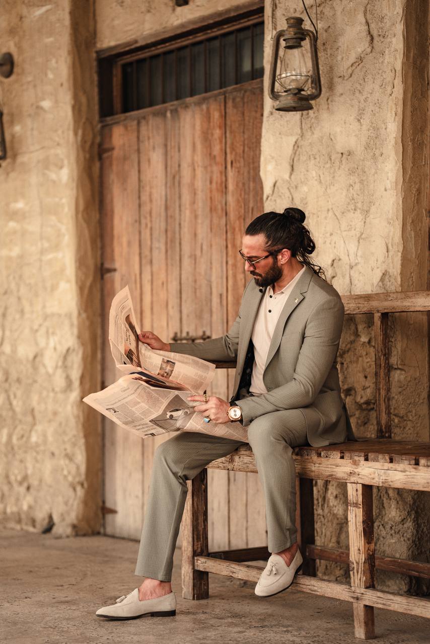 Khaki Mono Collar Bag Pocket Slim Fit Suits