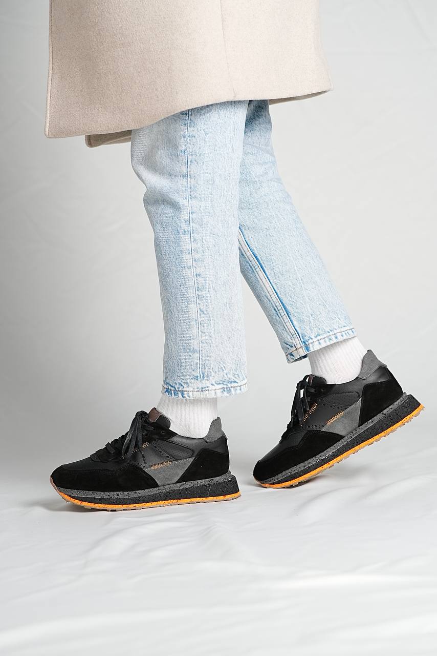 Black Combination Natural Leather Sneakers