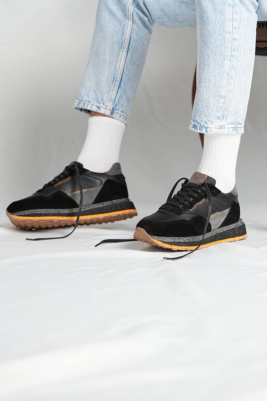 Black Combination Natural Leather Sneakers